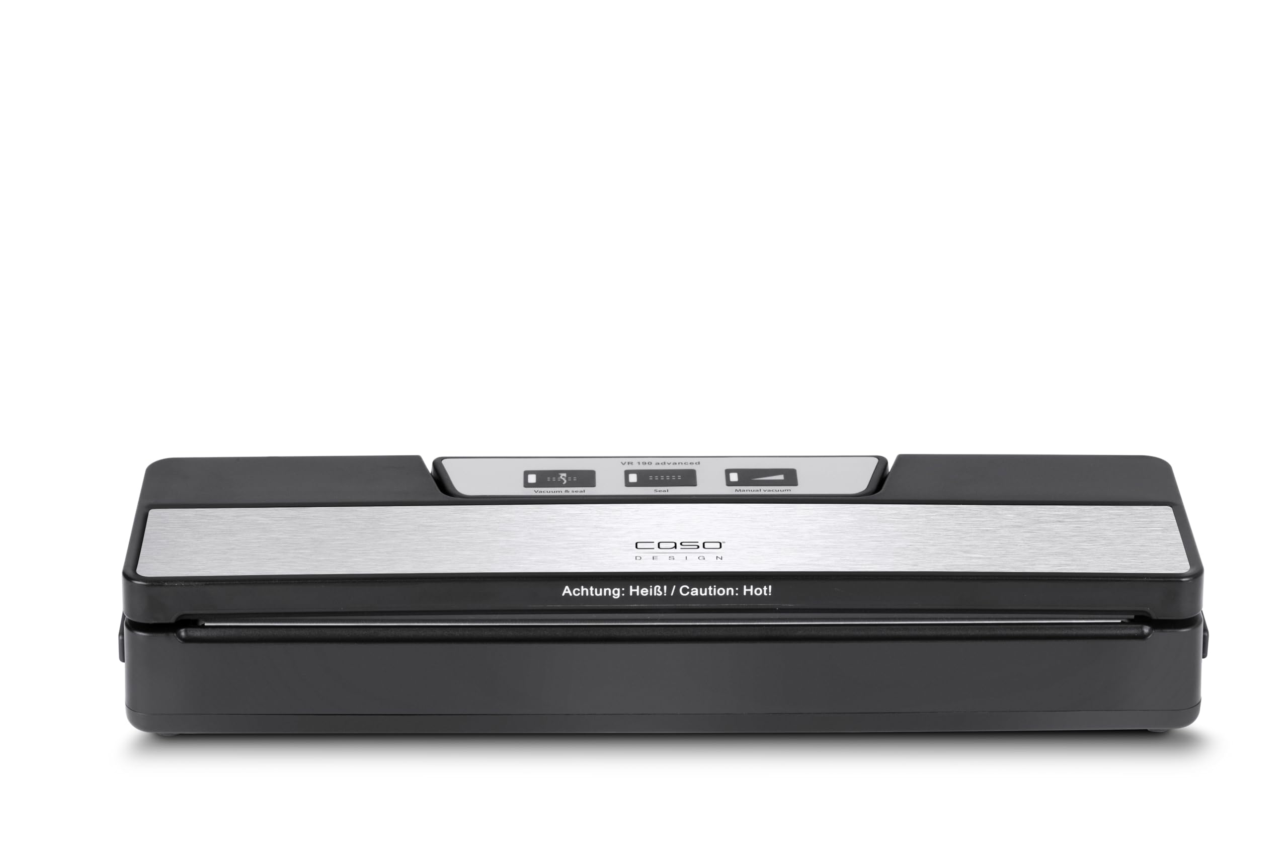 CASO 1520 VR 190 advanced - Appareil de mise sous vide avec soudure de 2,5 mm d'épaisseur, jusqu'à 50 mises sous vide réglables, façade en acier inoxydable, 10 sachets professionnels