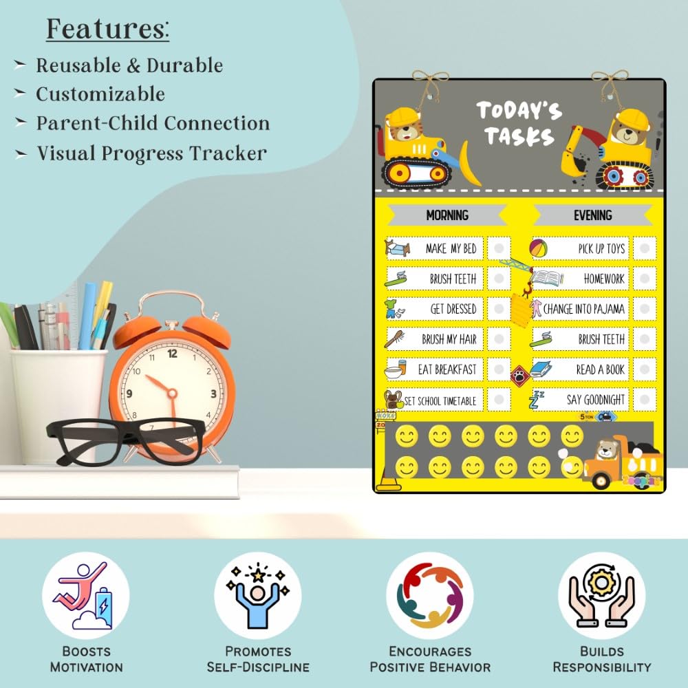 Zooplay India My Responsibility Chart - Good Habit Chart for Kids - Reusable Behavior Tracker with SmiliesI For Age 3-12 year I Reward chart I gift for Kids 3 yr -12 yrs (Builder Zone) - Image 5 thumbnail