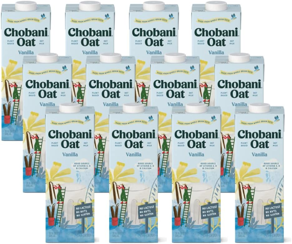 Chobani Oat Drink, Vanilla Barista Edition, No Lactose, No Nuts, Gluten Free, 32 Ounce (Pack of 12)