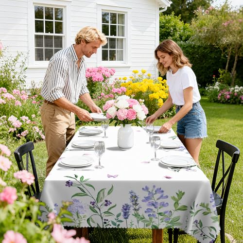 Eikione Rectangular Tablecloth 60x86Inch, Waterproof Purple Flower Table Cloth Washable, Stain Resistant Cloth Table Cover for Party Picnic Dinner Decor by Eikione - Image 5