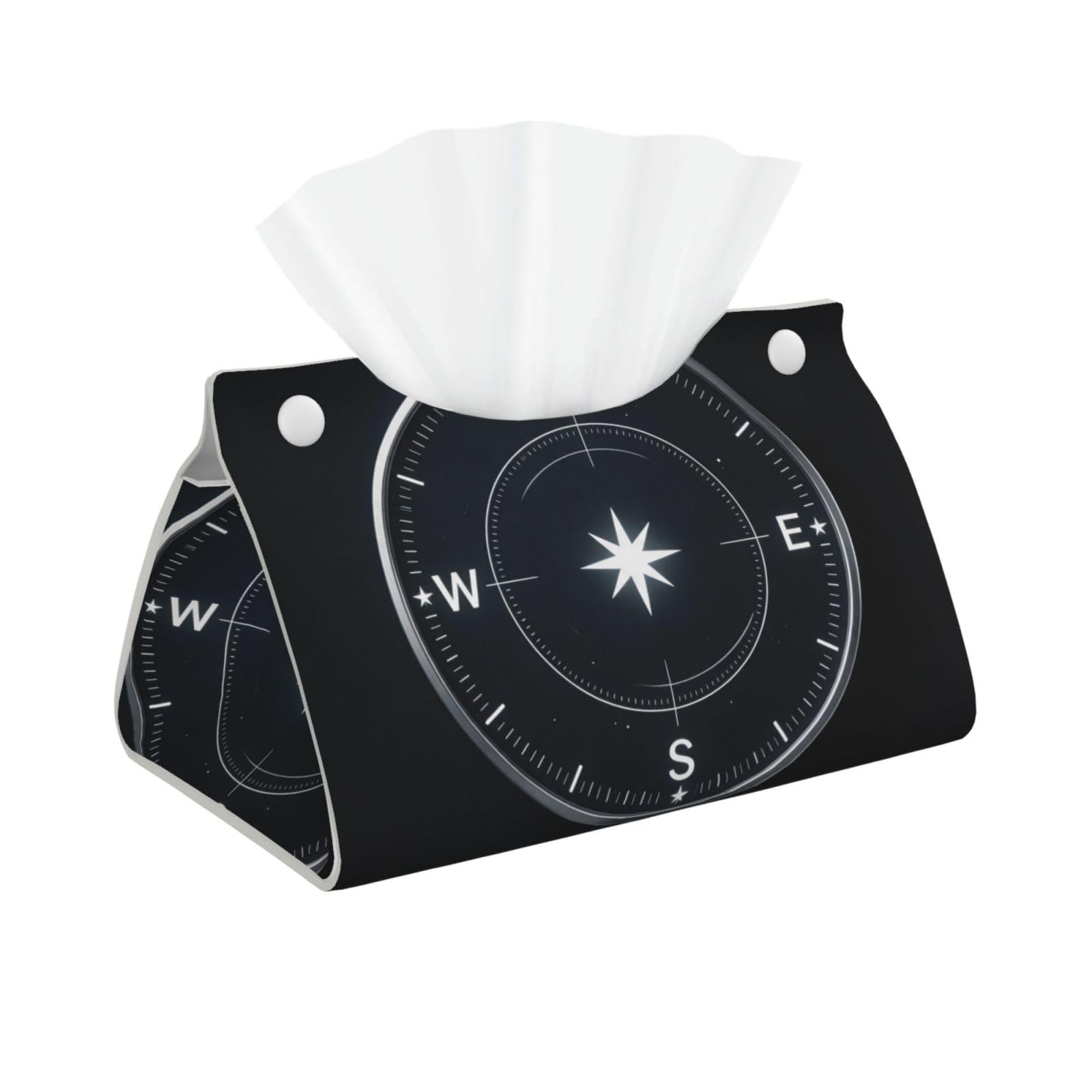 Flat Star Compass Long Leather Tissue Box Cover-Waterproof PU Leather Tissue Holder for Bathroom, Decorative Rectangular Tissue Case