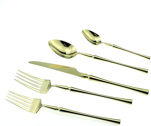 Miniatura 2 de JASHII Juego de cubiertos de lujo de 20 piezas de acero inoxidable 1810 para 4 personas, incluye cuchillo de cena, tenedor, cuchara, apto para