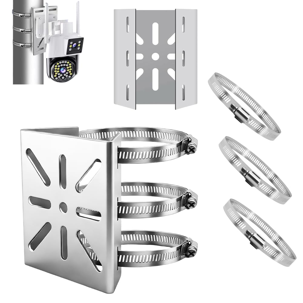 2 Supporti Verticali per Palo per Telecamera di Sicurezza, con 6 Anelli Regolabili, Supporto Angolare Universale, per CCTV, Telecamere Esterne, Senza Fori, PTZ Dome, LED