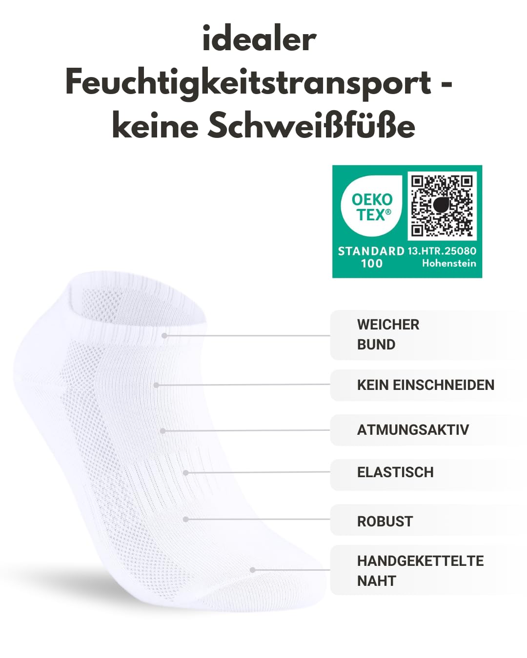 10 Paar Sneaker Socken Herren Damen Baumwolle Atmungsaktiv mit Mesh-Streifen