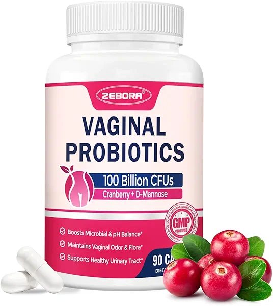 ZEBORA Vaginal Probiotics for Women 100 Billion CFUs, Probiotic for Digestive Health & Vaginal pH Balance & Urinary Tract Health, with Organic Cranberry & Prebiotics, 90 Veggie Capsules