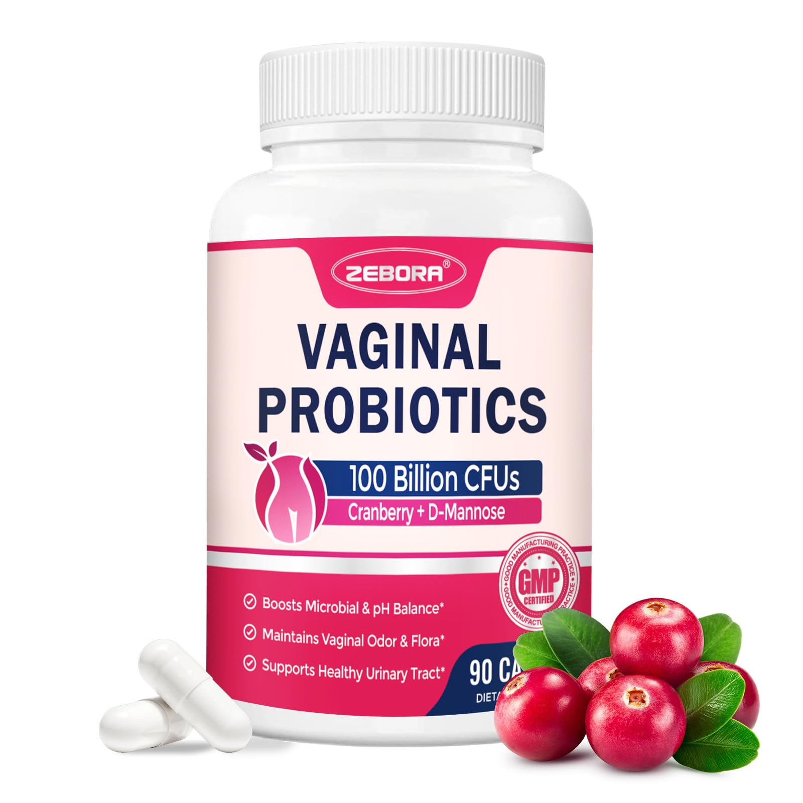 ZEBORA Vaginal Probiotics for Women Health, 100 Billion CFUs, 90 Capsules 90 Count (Pack of 1)