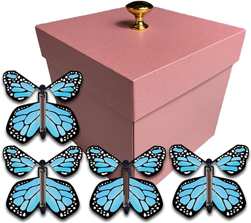 Miniatura 1 de BUTTERFLYERS Caja de mariposa explosiva rosa con mariposas voladoras monarca 4 mariposas voladoras de monarca rosa