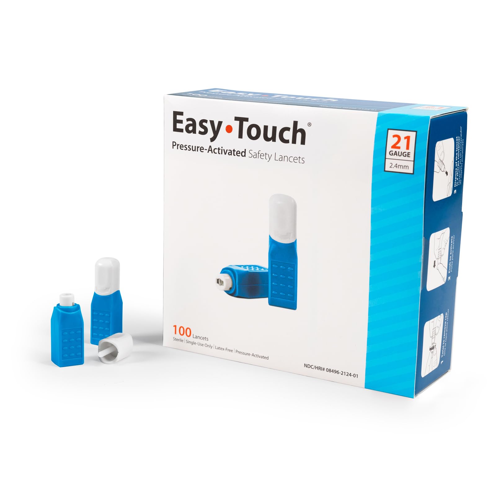 Easy Touch 821241 Safety Lancet, Pressure Activated, 21 g x 2.4 mm (Pack of 100)