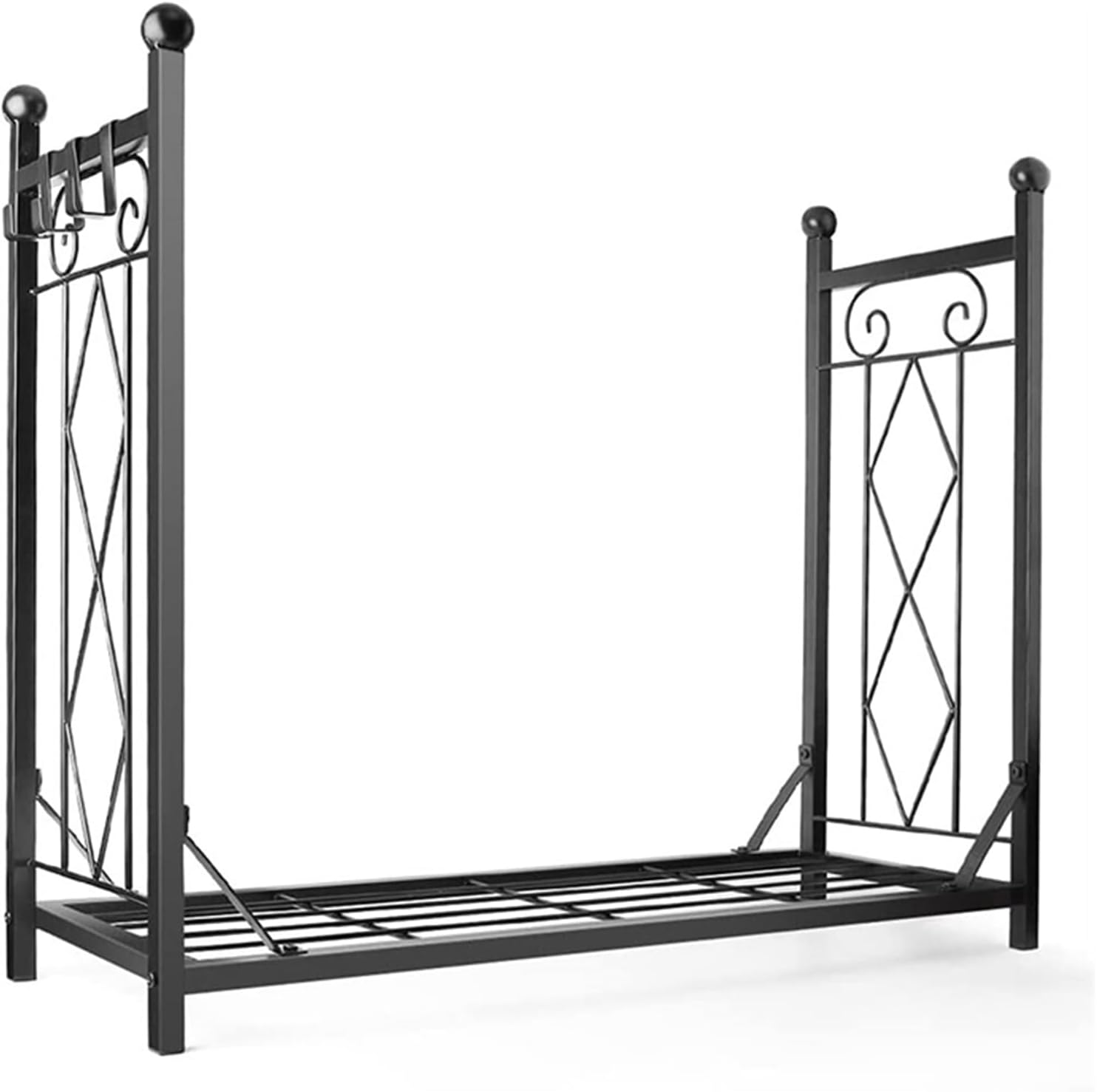 Metal Fireplace Firewood Rack, Antique Log Rack Stand, Backyard Deck Outdoor Fire Pit Rack Storage Rack