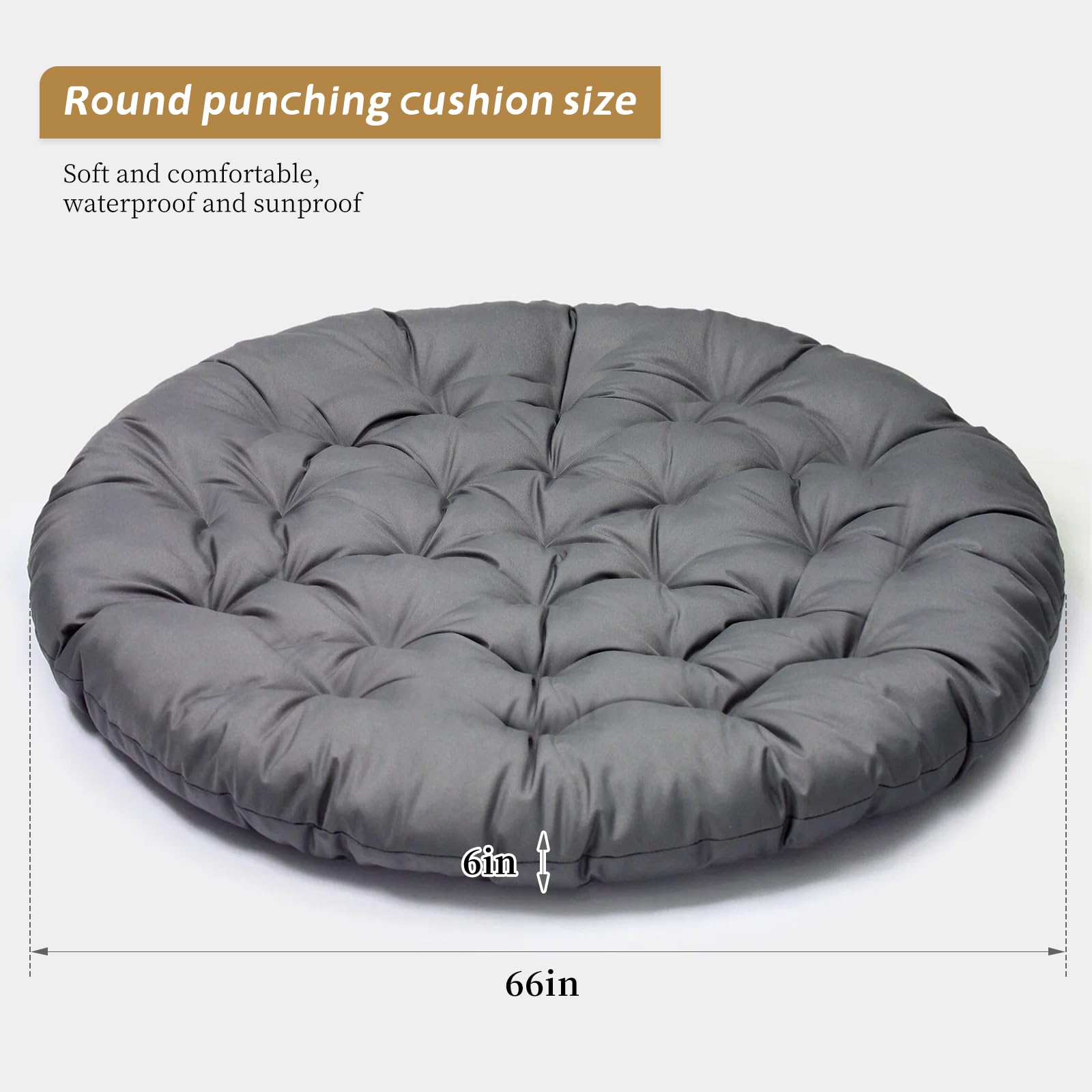ZOALXZNT 66in Outdoor Round Daybed Cushion,Round Floor Seating Futon Pad,Circle Sun Island Sunbed Mattress Waterproof,Patio Day Bed Replacement Cushions (Dark Gray, 66 * 6in)
