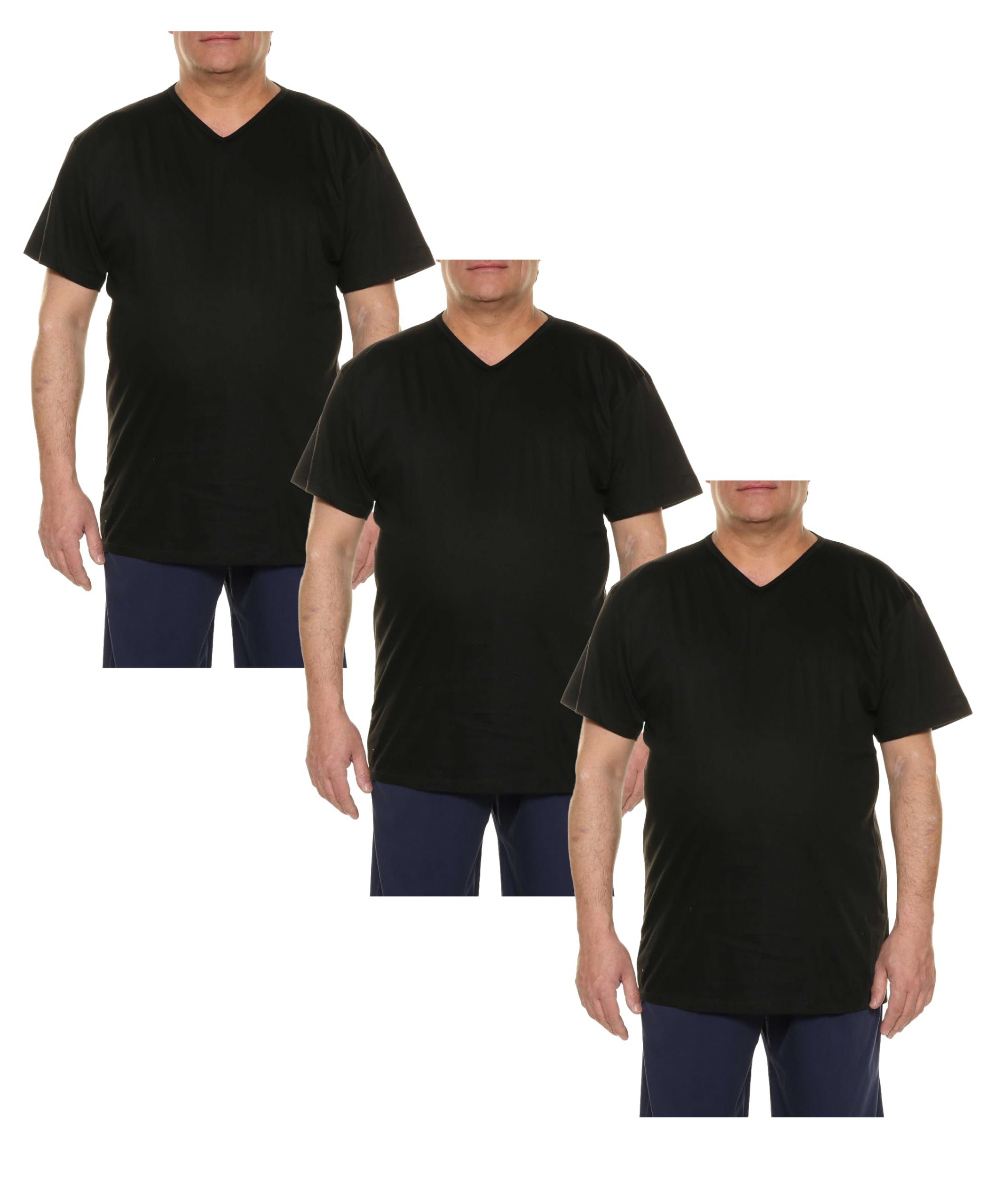 T-Shirt Uomo Taglie Forti, Set 3 Pezzi, Scollo V, Intimo, Cotone (IT, Testo, 5XL, Regular, Regular, 3 Pezzi Nero)