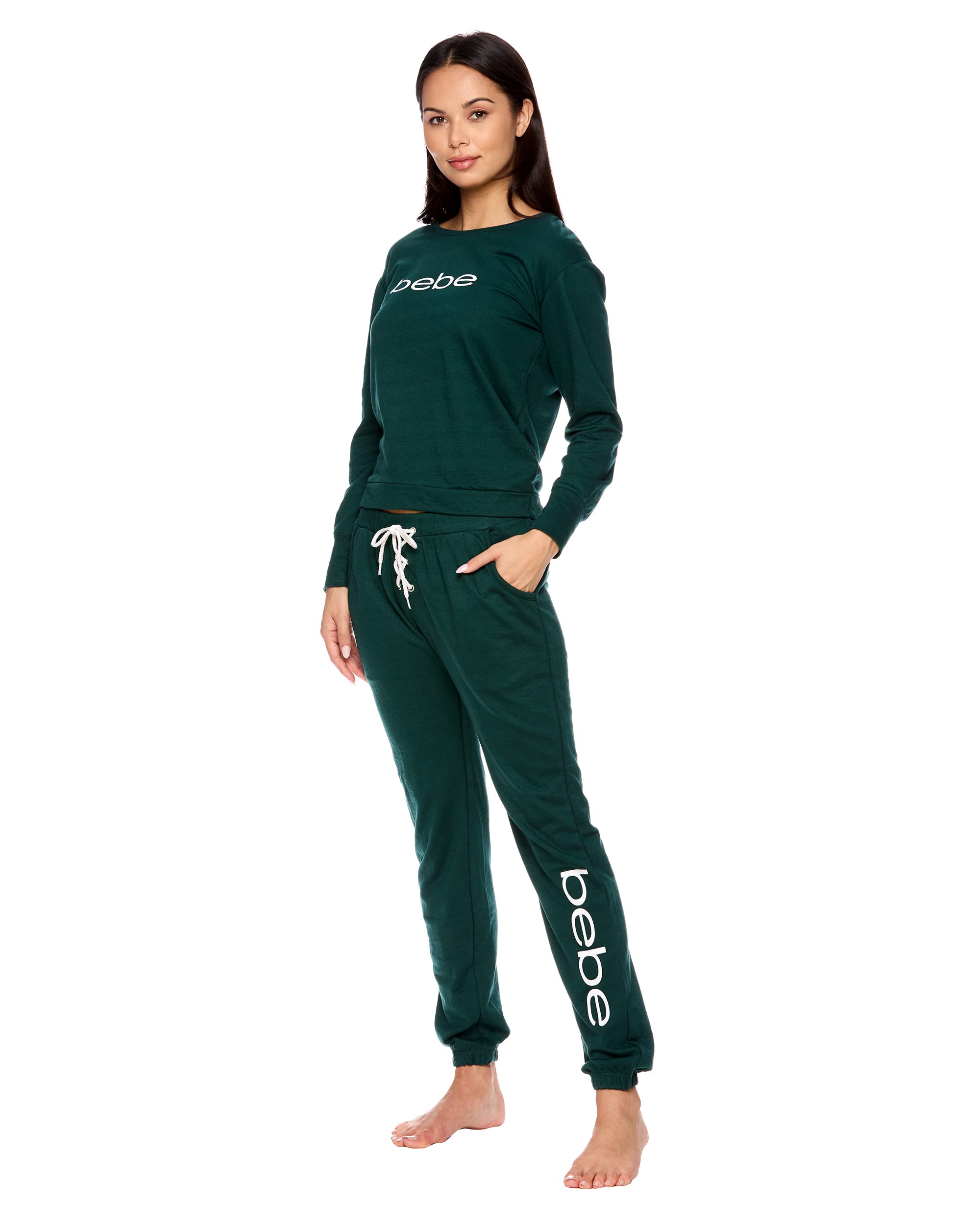 bebe Womens Pajama Sets - French Terry Pajamas Long Sleeve Pullover Top and PJ Pants with Pockets - Sleepwear for Women