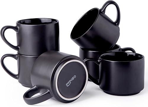 Miniatura 7 de Juego de 6 tazas de café de 14 onzas, tazas de cerámica apilables para hombres y mujeres, tazas de café modernas con base estable para café con