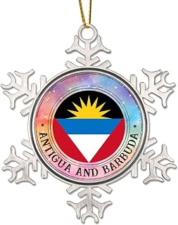 Metal Christmas Ornament Long Distance Xmas Gift Antigua and Barbuda Christmas Tree Ornaments Flag Wreath Christmas Tree Hanging Decor Home Owners Gift Ideas Christmas Tree Decor