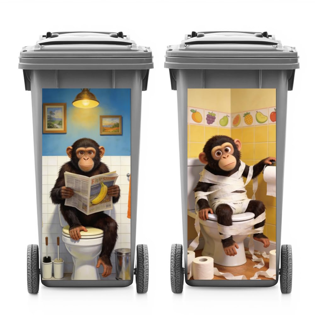 ANATTASOUL 2 Sheets Spring Wheelie Bin Stickers Funny Gorilla Waterproof Dustbin Covers Decor, 14.9"x 32.2" Adhesive Large Decal for Bins, Fridge, Wall Outdoor, Indoor Decoration