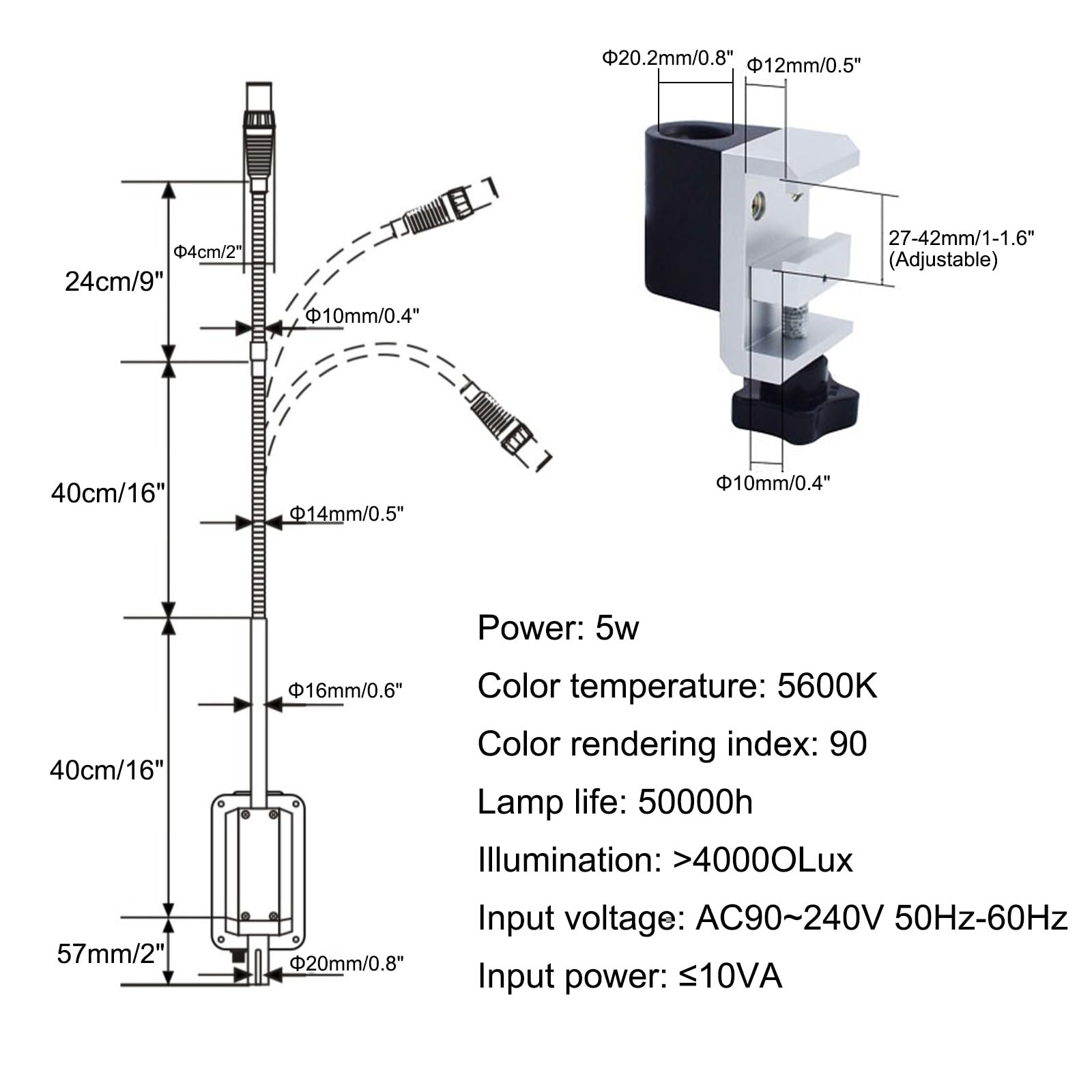 Lampe D'examen Médical à LED 5 W, Lampe D'examen Médical Sans Ombre, Lampe D'examen col de Cygne, Lumière D'examen, Lampe pour Animaux de Compagnie