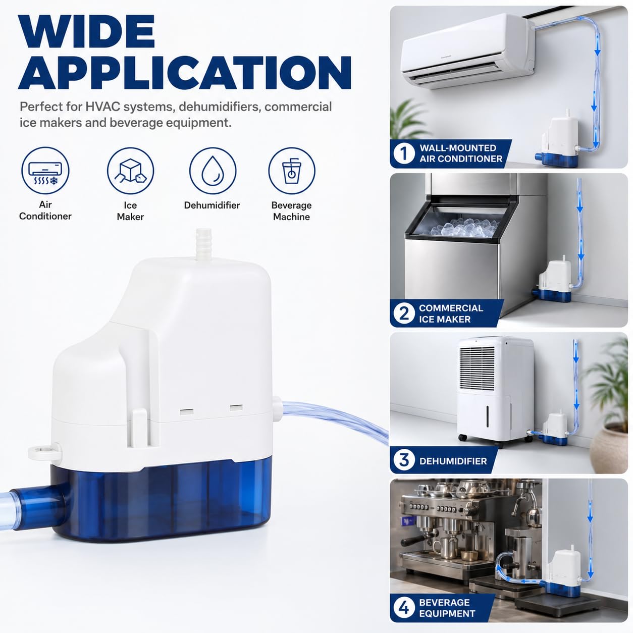 Kondensatpumpe, 10 m Förderhöhe, 24 l/h Fördermenge, automatische Kondenswasserpumpe für Klimaanlagen, 100–230 V, extrem leise (22 dB) für Klimaanlagen, Heizungen und Luftentfeuchter