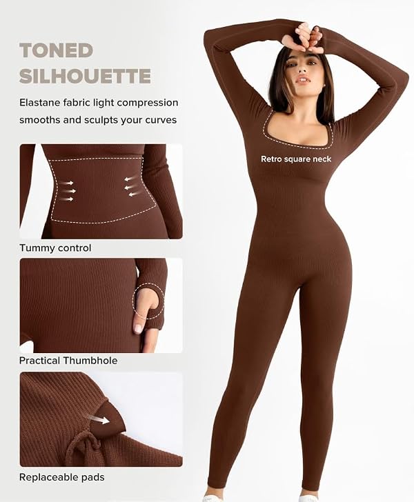 BRXL Long Sleeve Jumpsuit for Women Workout Yoga Square Neck Full Body Suit by BRXL - Used condition - Image 3