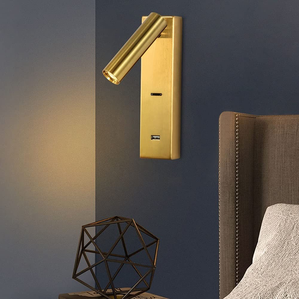 SXECAEPS LED Bedside Reading Wall Lamp Adjustable Sconce with Switch, Headboard Sconces With USB Charging Port, Modern Spotlights for Bedroom Living Room Office