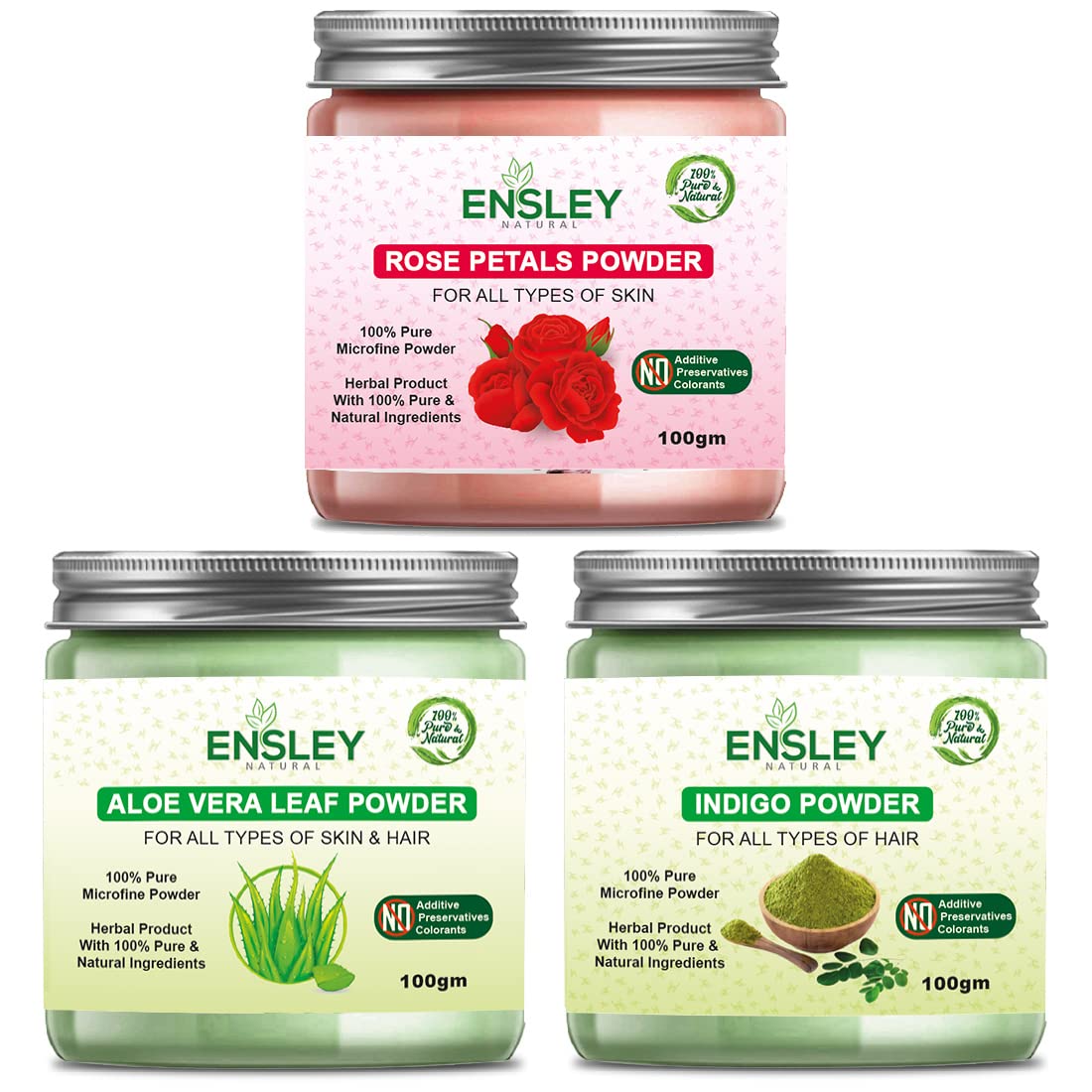 Ensley Natural Rose Petal& Aloevera Leaf& Indigo Deep Cleaning, Exfollating & Detoxifying ,Whitening & Brighting Skin & Face For Unisex(300Gm_Pack Of 3 ) _100gm Each