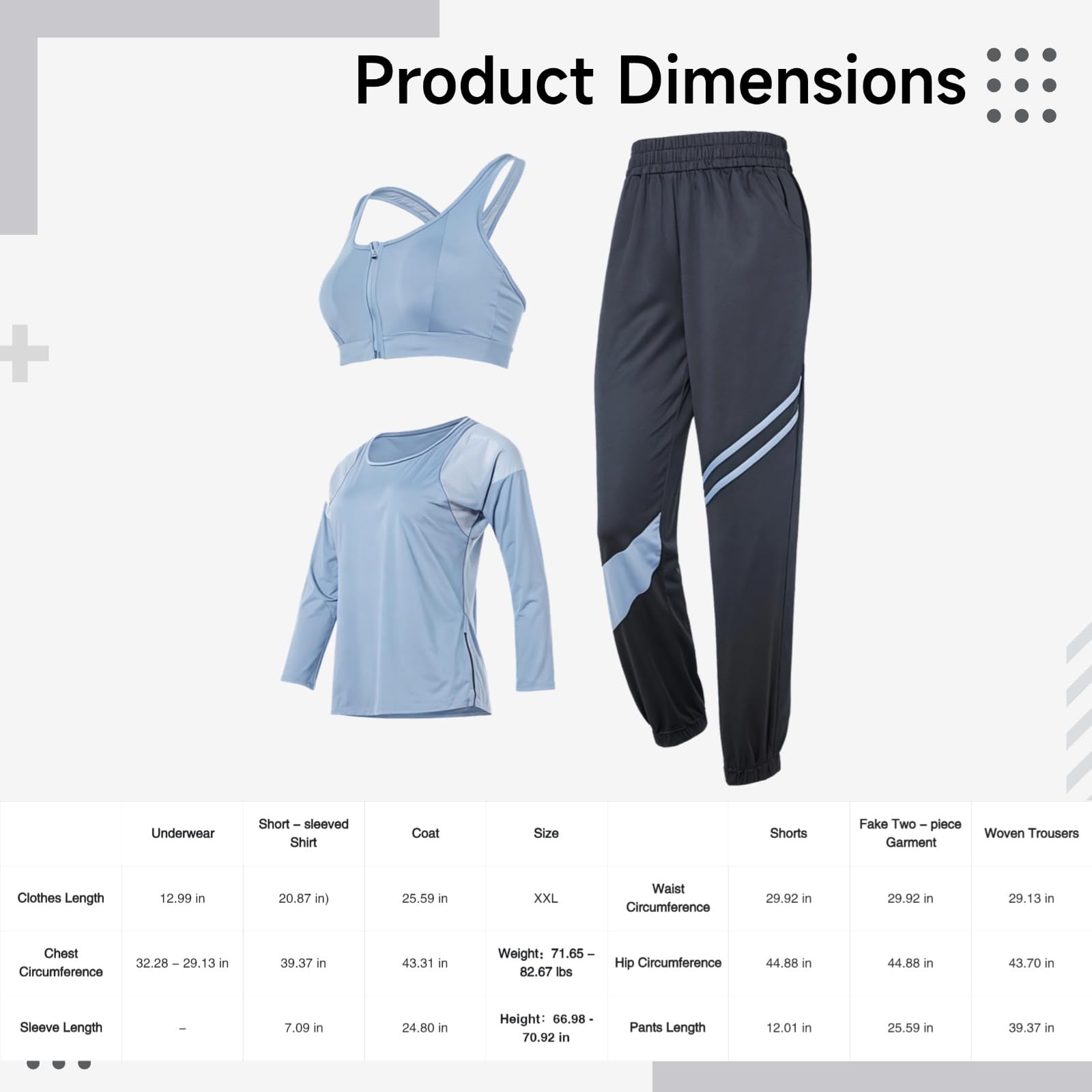 Set da yoga da donna, taglia XXL, composto da canottiera, maglia a maniche lunghe e pantaloni, poliestere spandex traspirante, adatto per 155-180 cm, 45-75 kg