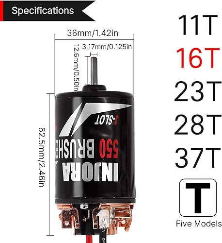 Miniatura 6 de INJORA Motor cepillado 550 impermeable de 3 ranuras 16T para coche RC escala 110 camión Crawler Truck Buggy Axial SCX10 AXI03007 JL 90046 TRX4 TRX6