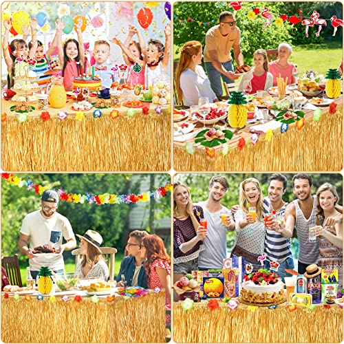 BARAKYEG 142 Stück Hawaii Party Dekoration Set,Hawaii Luau Tischröcke,Hawaii Deko,Banner,Blüten,Künstliche Palmenblätter,Hawaiian Party,Kuchendeckel und Papier Strohhalme für BBQ Tropischen Garten