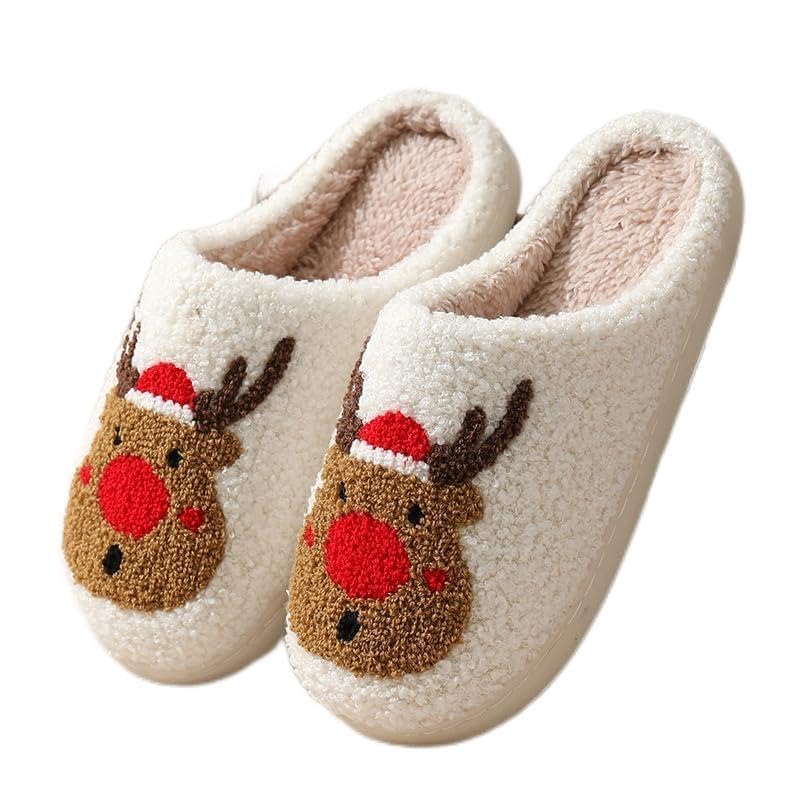 Christmas Slippers Reindeer for Womens Mens Soft Plush Comfy Warm Fuzzy Slippers Red Moose Santa Claus Indoor Outdoor Slip On House Slippers Christmas Gifts