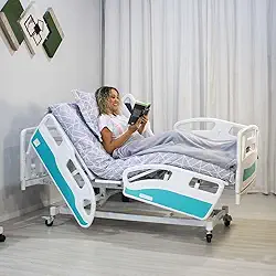 Cama Hospitalar Elétrica Motorizada Com Colchão D33 9 Movimentos 1040.AS Luxo Com Elevação de Altura + Posição Poltrona, Proclive e Trend Para Idosos