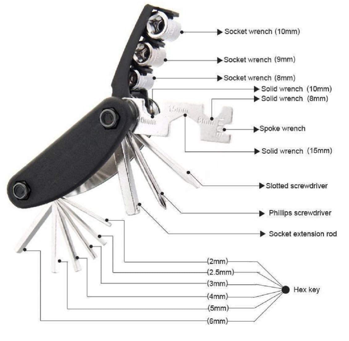 Gnanex Cycle 16 in 1 Cycle Tool kit Multi-Purpose Mountain Cycle Repair Tool kit Allen Key Spoke Cycle Tool kit Set All Cycle Foldable Hex Keys and Socket Set, Black 3