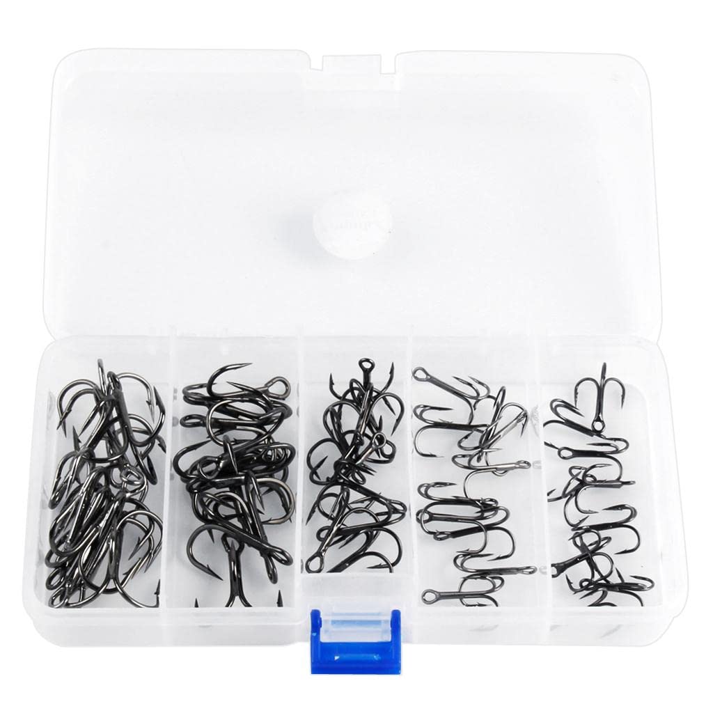 50pcs/Set Strong Fishing Hooks Sharpened Treble Hooks 5 Sizes 2/0# 1# 3# 5# 7# Fishhook-image-47