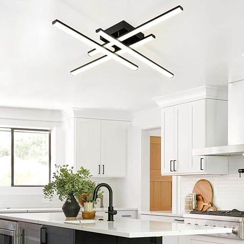 Miniatura 6 de Lámpara de techo LED moderna, regulable cerca del techo con control remoto, lámpara de araña negra empotrada, lámpara de techo de 3 colores para