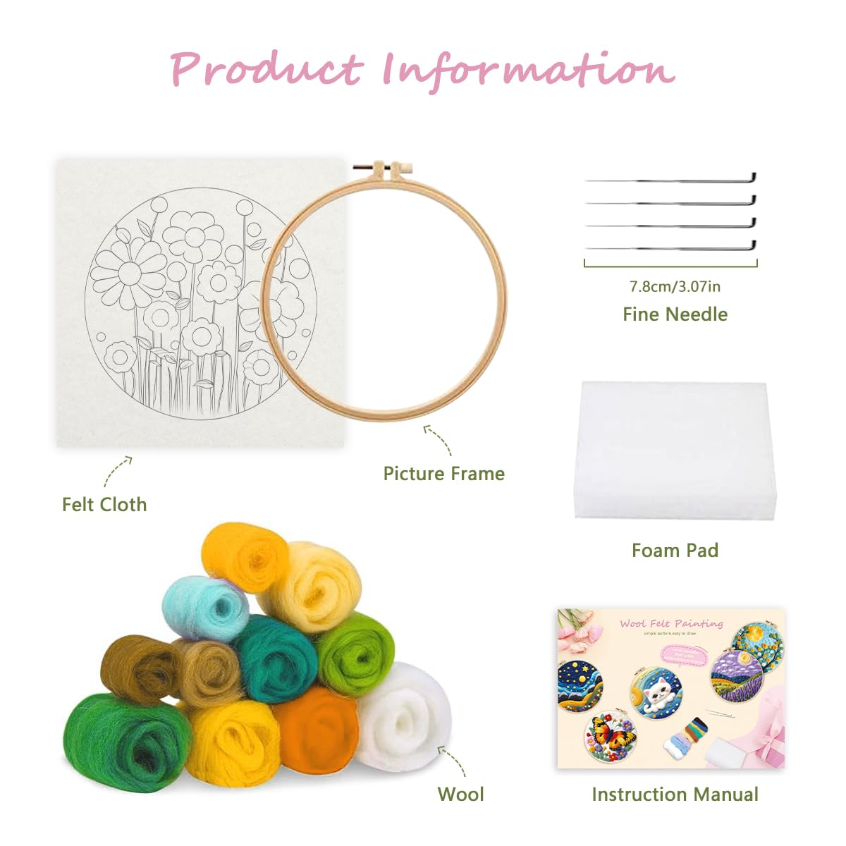 yesJRL Needle Felting Kits Beginners, Natural Landscape DIY Wool Needle Felting Starter Kit, Floral Needle Felt Set with Foam Pad, Felt Cloth and Instructions, Used for Home Decoration (Blue)