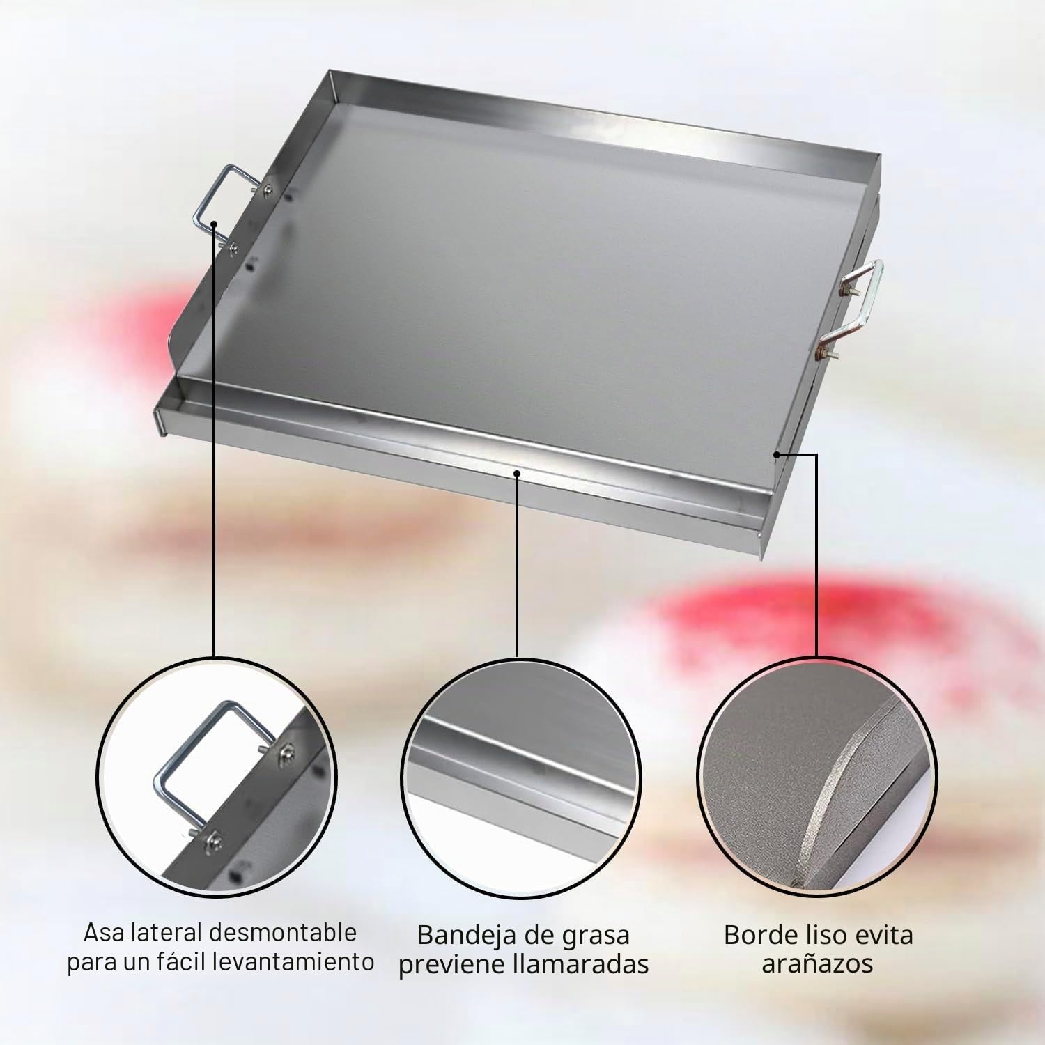 Plancha de acero inoxidable | 47 x 32 x 7 cm | Plancha universal para barbacoa de 2 mm de grosor y acero inoxidable apta para barbacoa de gas Weber y barbacoa de carbón vegetal, placa de