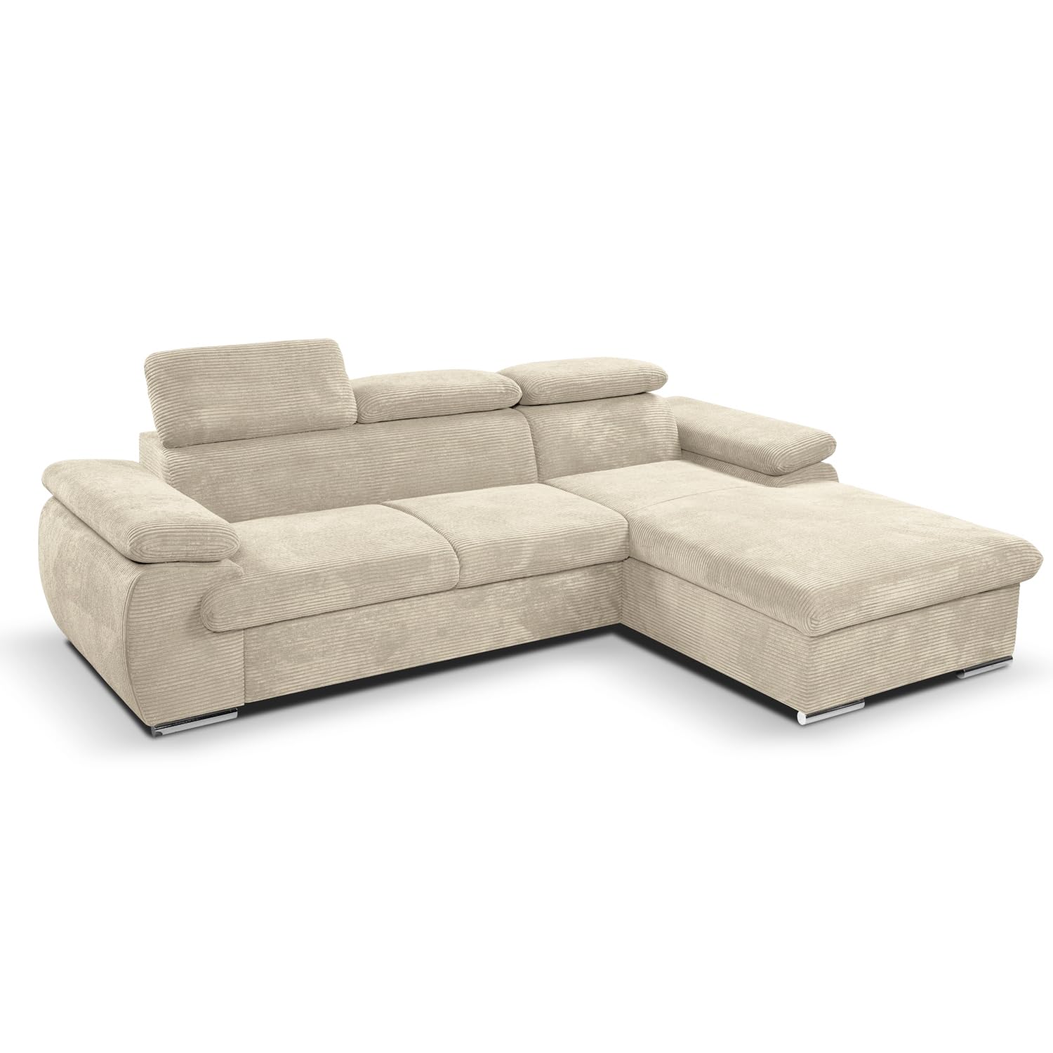 Canapé d'angle Droit Convertible Velours côtelé Beige avec têtières - KOST