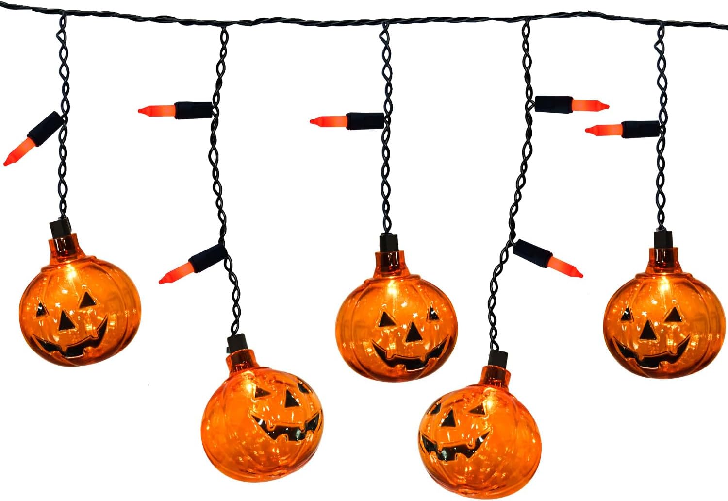 PASUTO Halloween Decorations Lights Pumpkin Light, 7Ft Curtain String Lights with 10 Translucent Pumpkin Lantern & 25 Mini Orange Bulbs, for Halloween Indoor Outdoor Window Stair Decorations