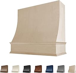 Riley & Higgs Unfinished Wood Kitchen Range Hood Cover, Sloped Front Wall Mount Vent Hood, Classic Trim, PlyWood with Maple, 49.5” W x 30” H