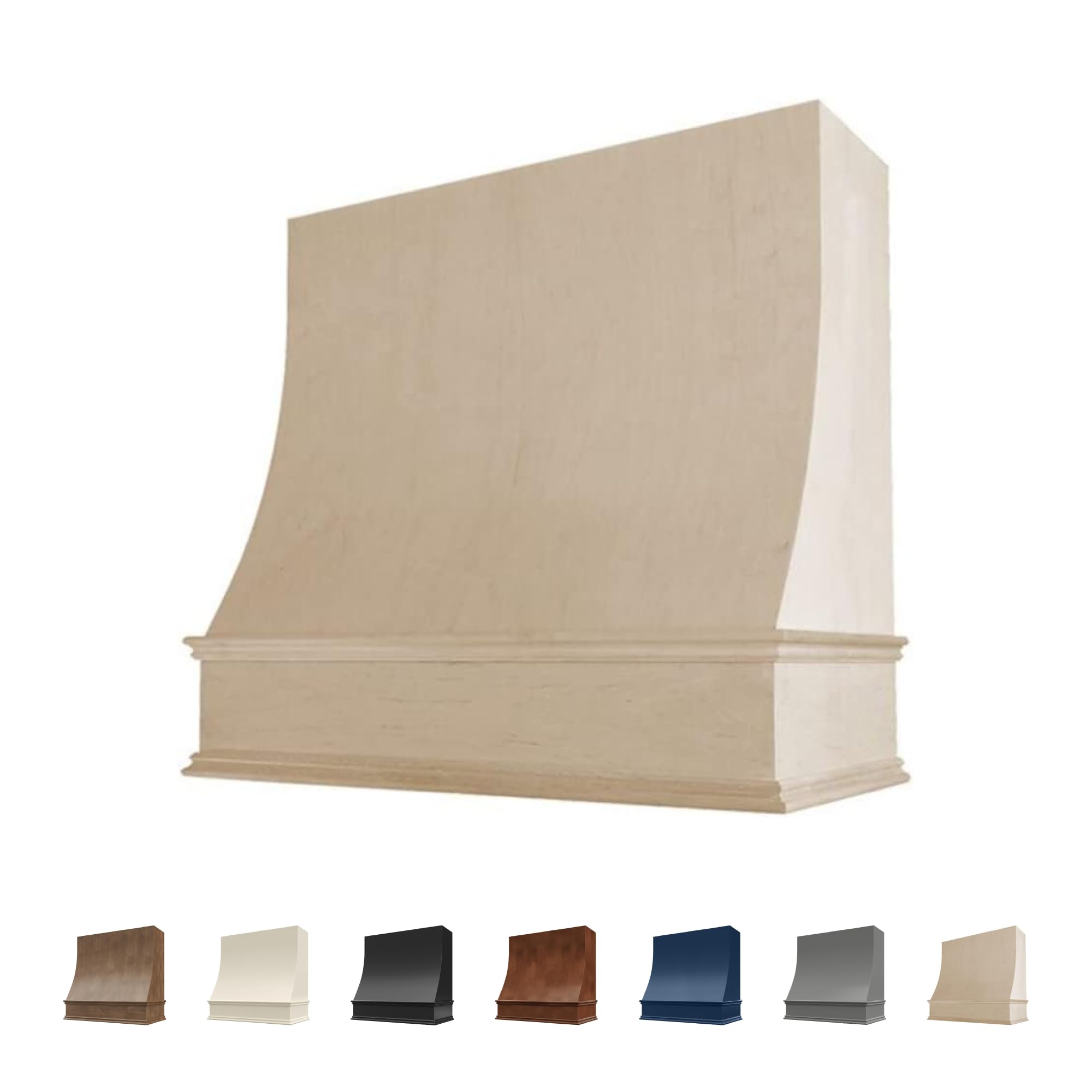 Riley & Higgs Unfinished Wood Kitchen Range Hood Cover, Sloped Front Wall Mount Vent Hood, Classic Trim, PlyWood with Maple, 49.5” W x 30” H