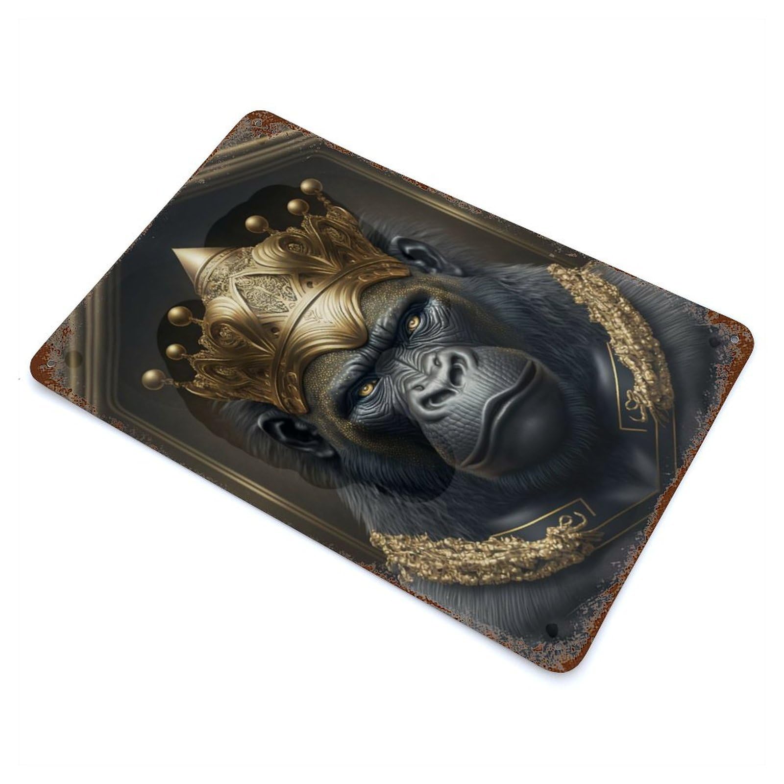 Rust Effect King Gorilla Art Deco Rusty Metal Tin Sign 11.8"x7.9", Farmhouse Wall Decor for Shed, Workshop And Garage Wall Decor