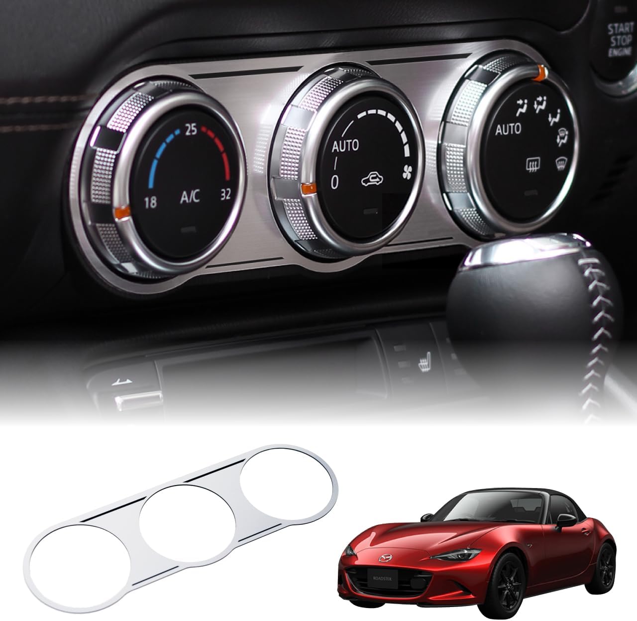 BARZA Air Conditioning Panel for Mazda MX-5 Miata Roadster ND, Brushed Acrylic Resin Trim, Vehicle-Specific Interior Panel, Scratch Protection, ND5RC NDERC ND5RE NDERE RF 2016–2026, Made in Japan