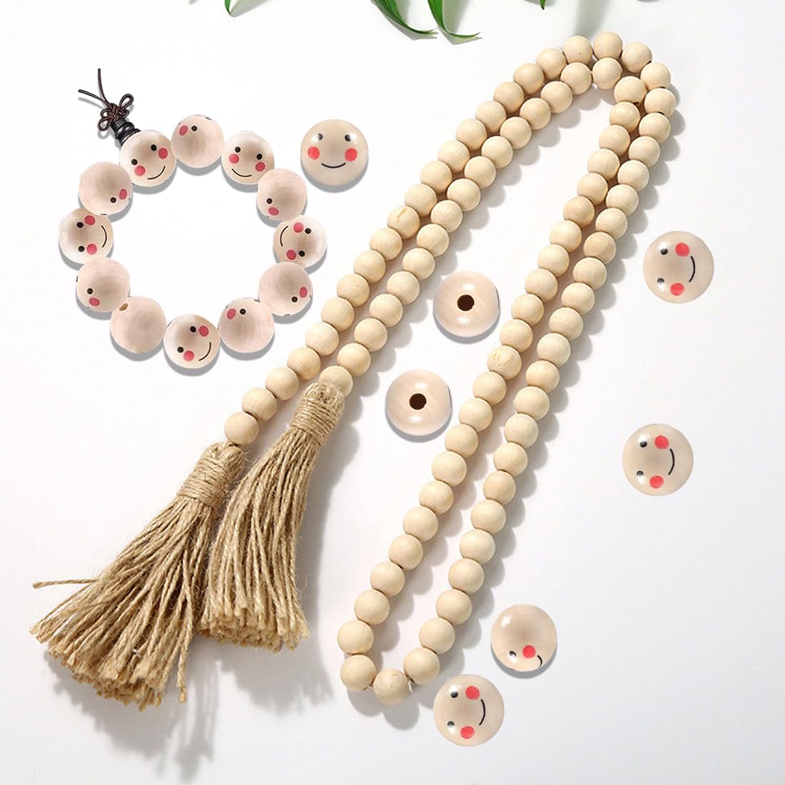 60 Perline In Legno Smile Face 20mm Con Foro 5mm: Perline Per Braccialetti Fai Da Te, Collane E Macramè