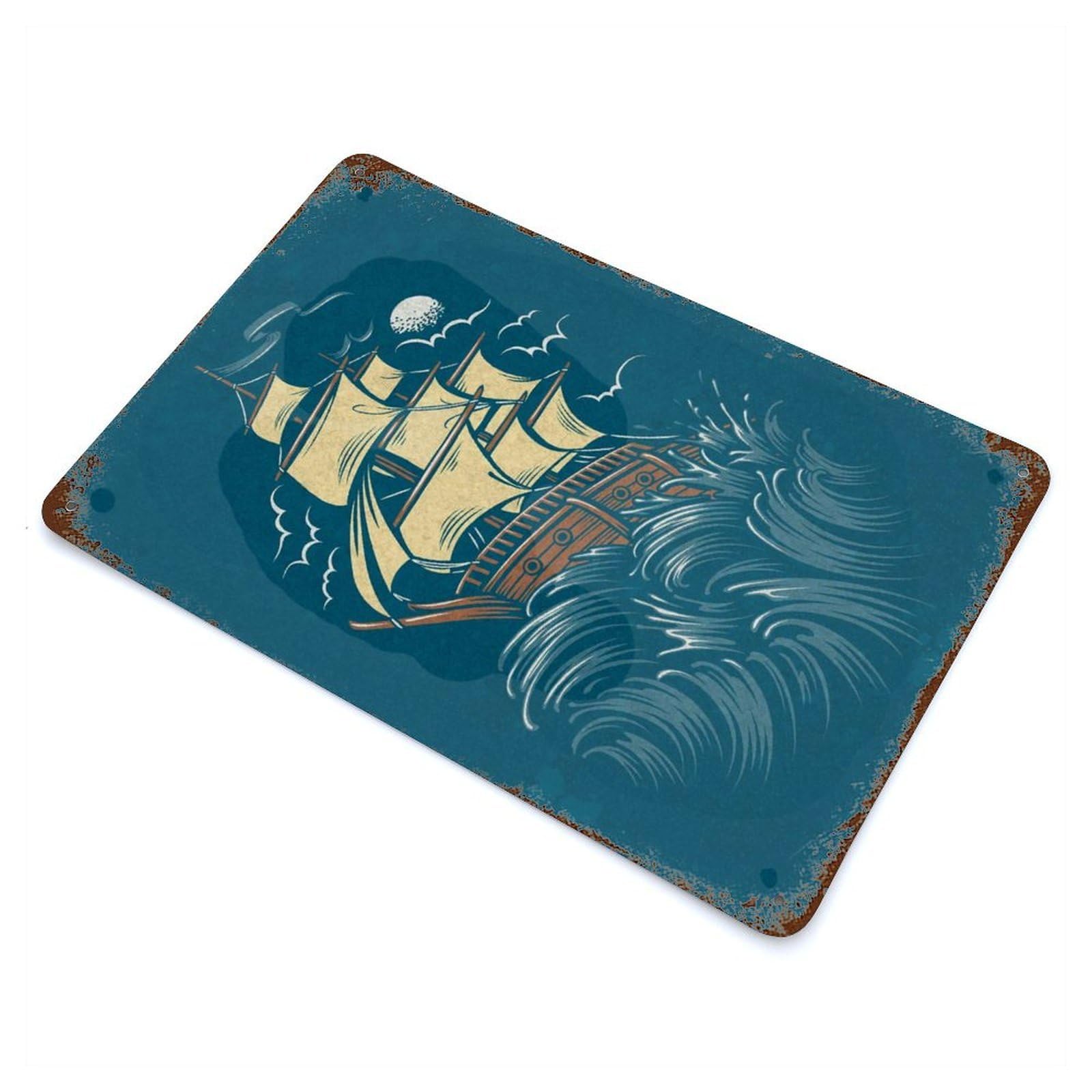 Vintage Rust Metal Sign with Sailing Design 11.8"x7.9", for Shed, Workshop And Garage Wall Decor, Classic Wall Plaque