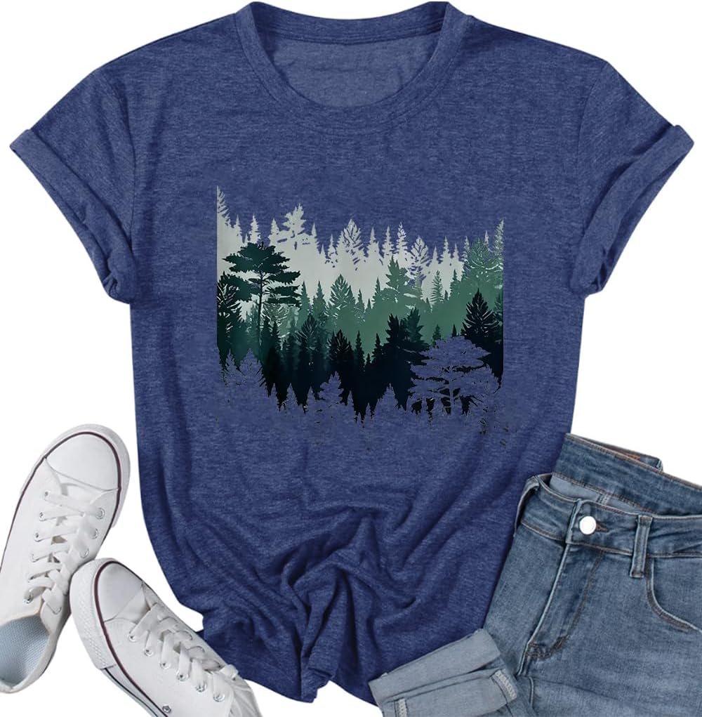 Hiking Shirt for Women Funny Nature Sunrise Graphic Mountain T Shirt Summer Casual Workout Short Sleeve Adventure Tees