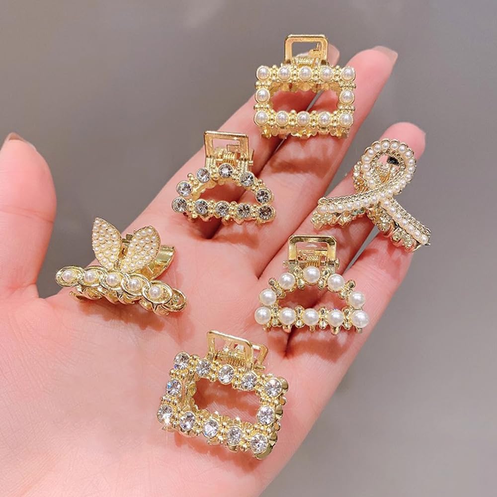 8Pcs Pearl Claw Clip Small Hair Clips for Women,Sweet Pearls Barrettes Various Styles Pearl Hair Claw Clips,Non-slip Mini Clawclips Gold Hairclip Decorative Hair Accessories for Women Girl - Image 2
