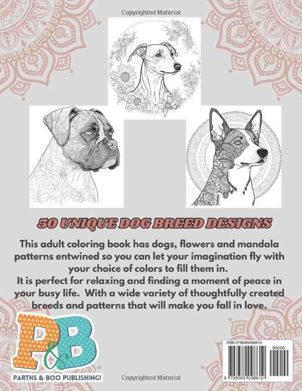 World of Dogs: Adult Coloring Book With 50 Unique Dog Breed Designs to Color for Stress Relief, Reduce Anxiety and Having Fun. Great Gift Idea for ... Page Animal Themed Coloring Books for Adults) image 3