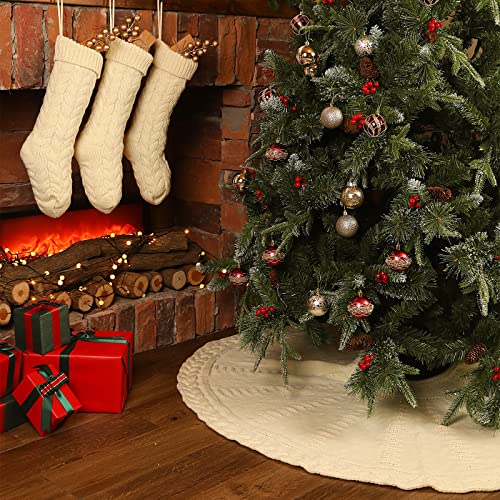 Limbridge Extra Large Christmas Tree Skirt, 60 Inches Cable Knit Knitted Thick Rustic Xmas Holiday Decoration, Cream #TOP4