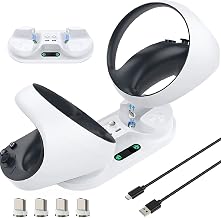 Ladestation für PS5 VR2 Controller, Schnellladestation mit LED-Licht, 4 Magnetische Adapter Vom Typ C, für Sense Controller