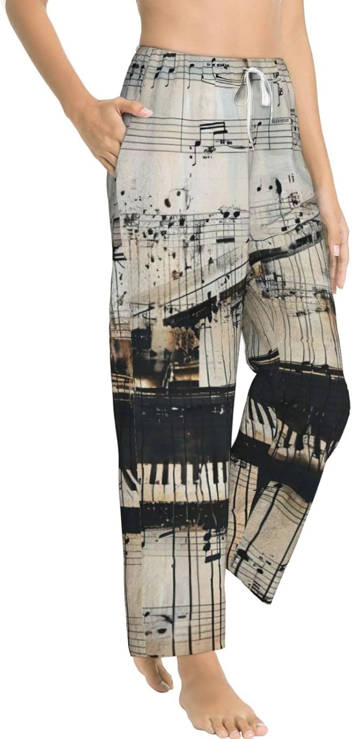 Sheet Music Print Fashion Cozy Womens Flannel Pajama Pants,Perfect For Christmas And Everyday Wear