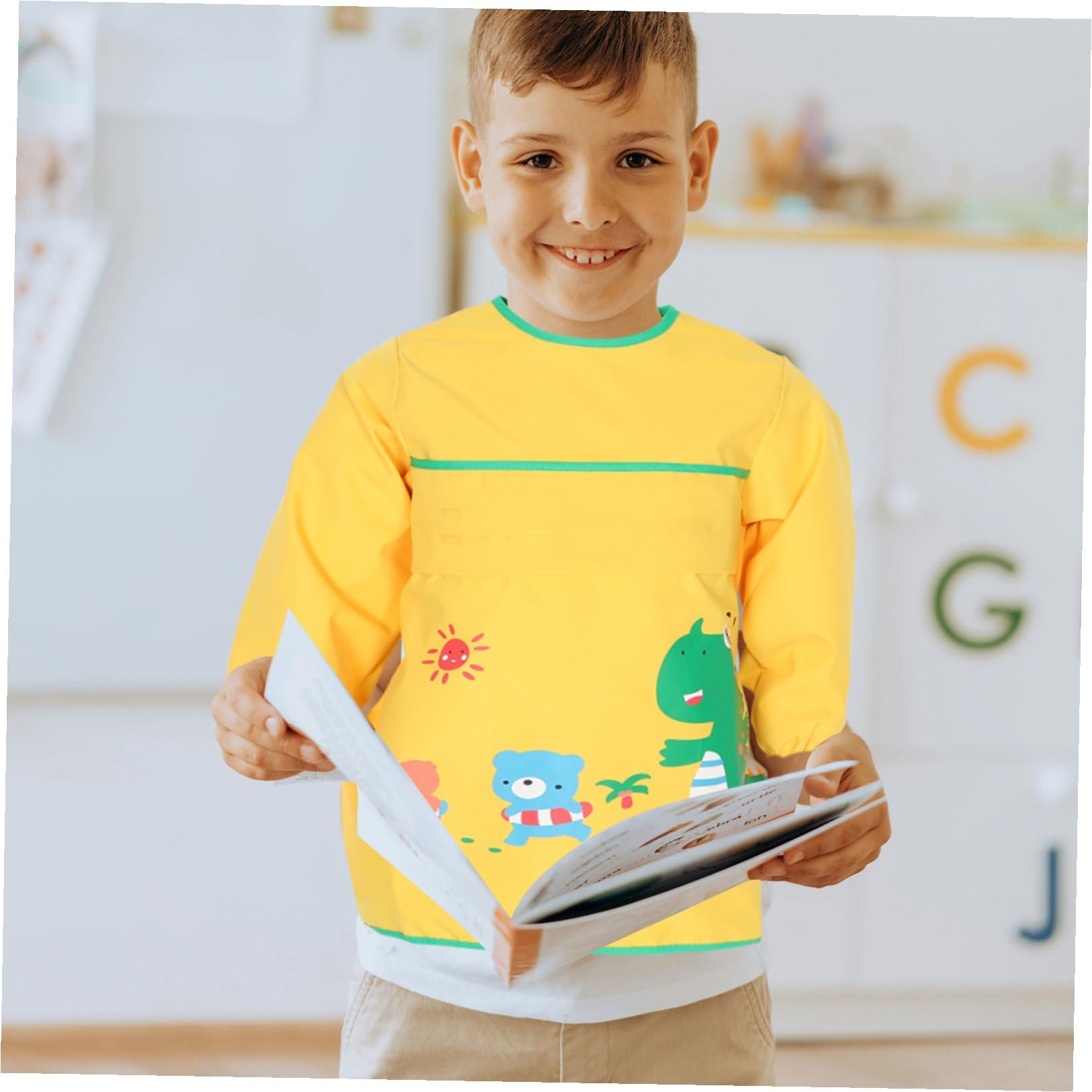 UPKOCH 3pezzi Grembiule Da Pittura Per Ragazzo Ragazza Con Maniche Lunghe Design Carino Con Dinosauri Adatto Per Attività Di Cucina e Creatività Taglia s