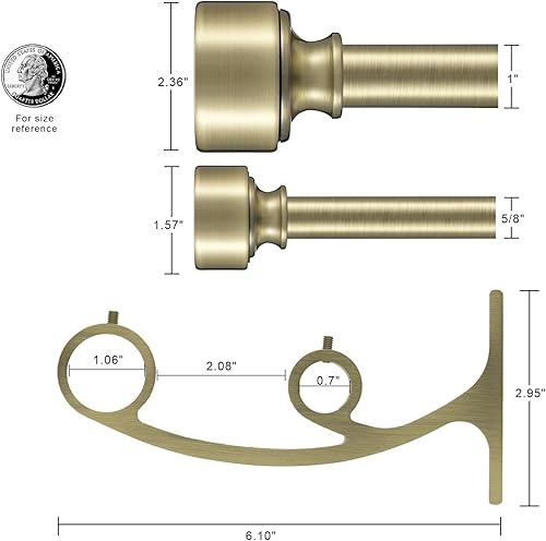 Miniatura 4 de Barras de cortina dobles de latón, cortina de doble barra resistente para ventana de 72 a 144 pulgadas, barras de cortina decorativas de doble barra